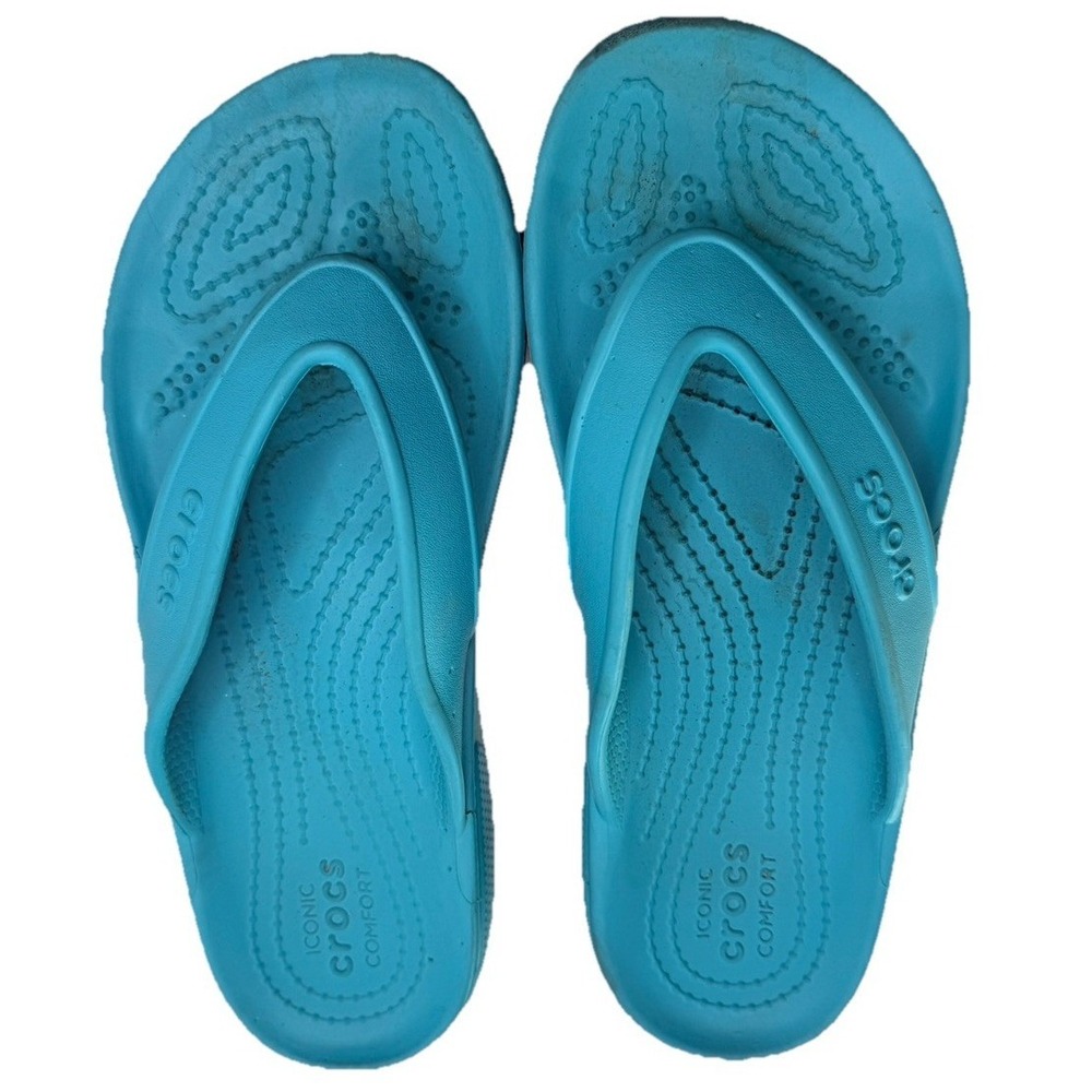 Crocs Turquoise Flip Flop‎ Sandals Womens Size 6 Thong Comfort Beach Shoes